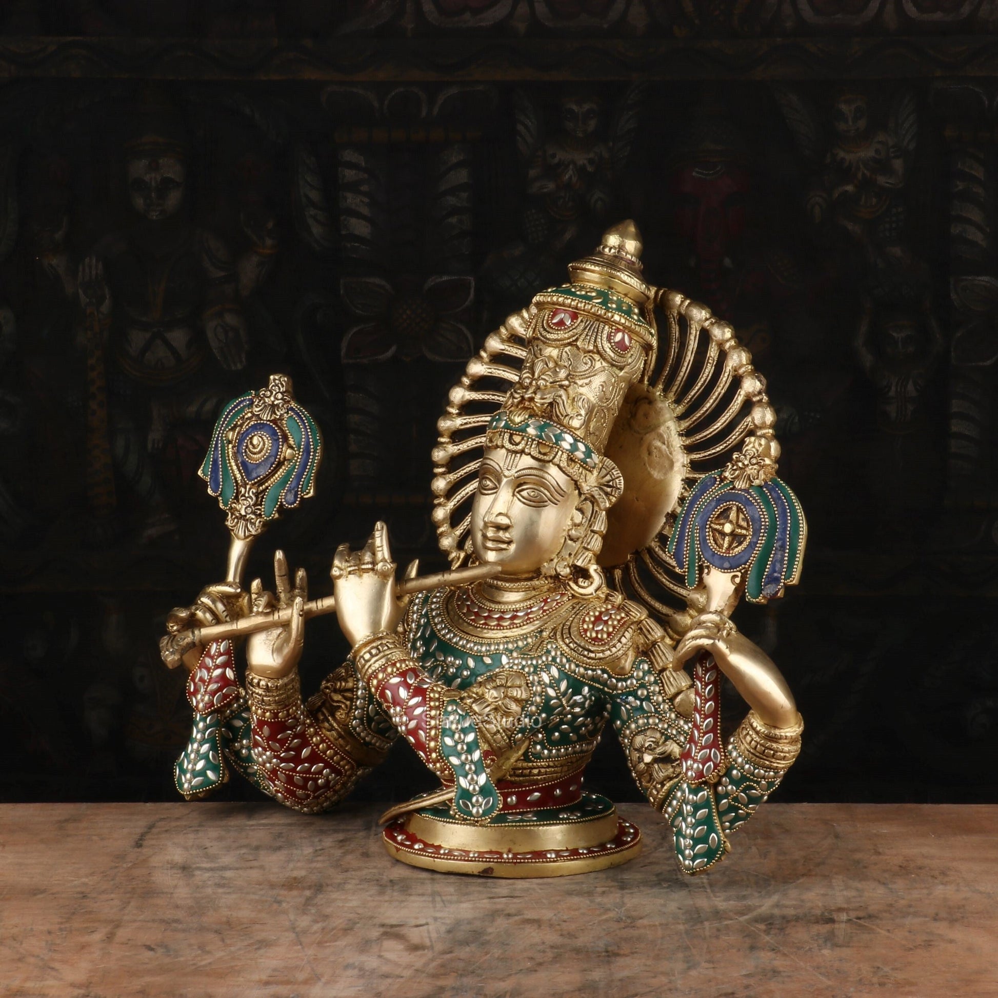 Brass Krishna Bust Statue 1 Feet by StatueStudio - Image 3