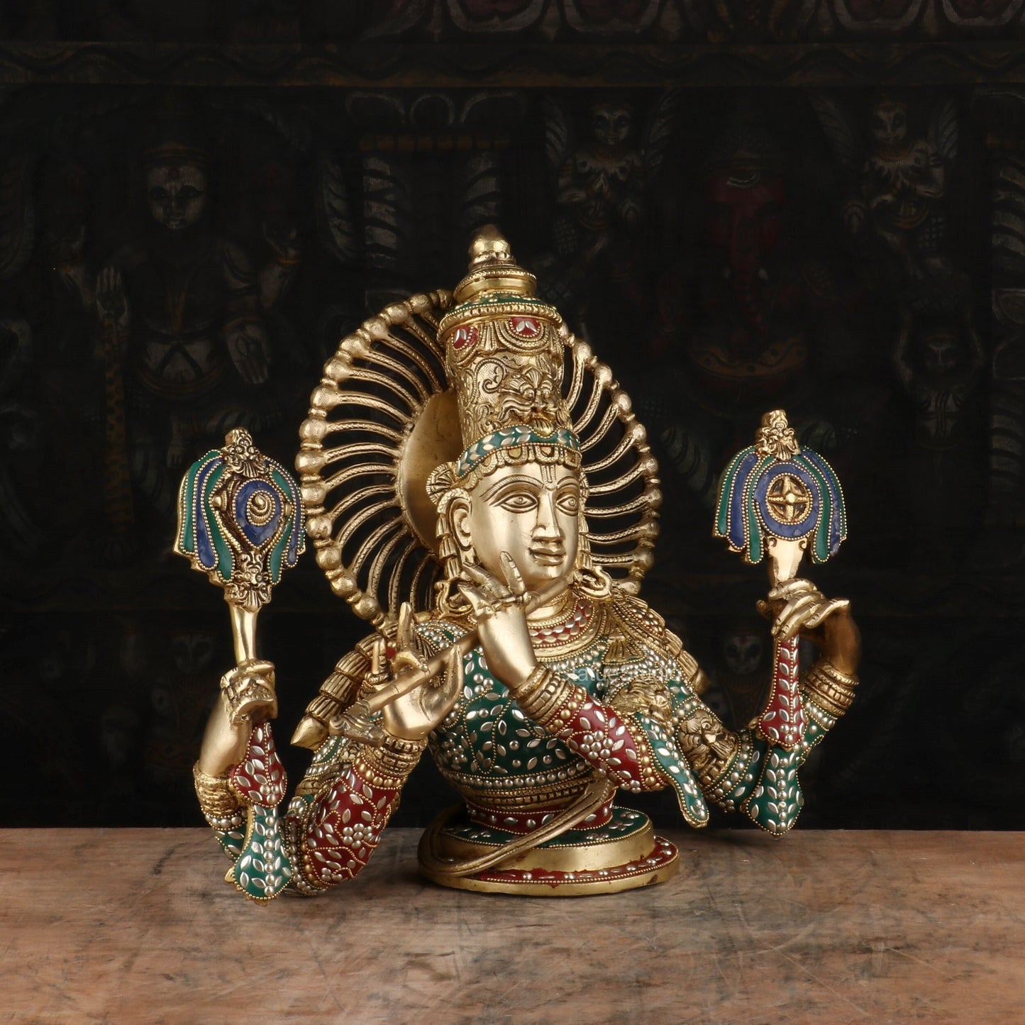 Brass Krishna Bust Statue 1 Feet by StatueStudio