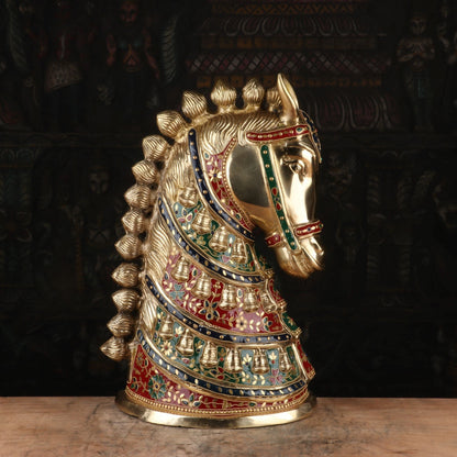 Brass Horse Face Stone Work Lucky FengShui Vastu Home Decor Showpiece 21" by vendor-unknown - Decor (View 2)