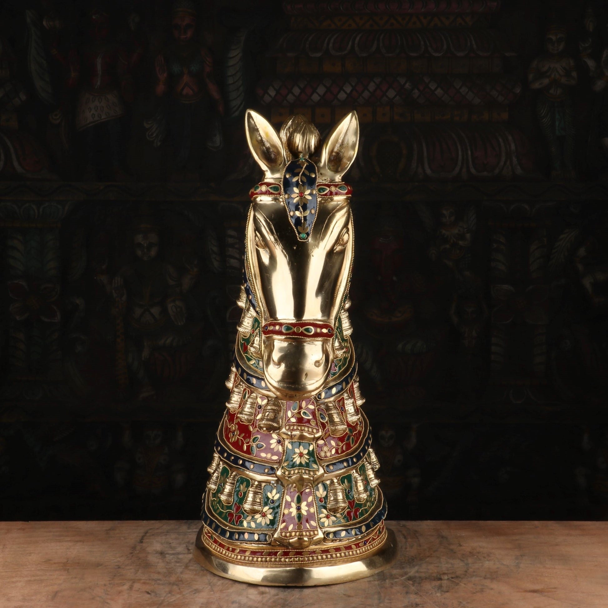 Brass Horse Face Stone Work Lucky FengShui Vastu Home Decor Showpiece 21" - Image 4