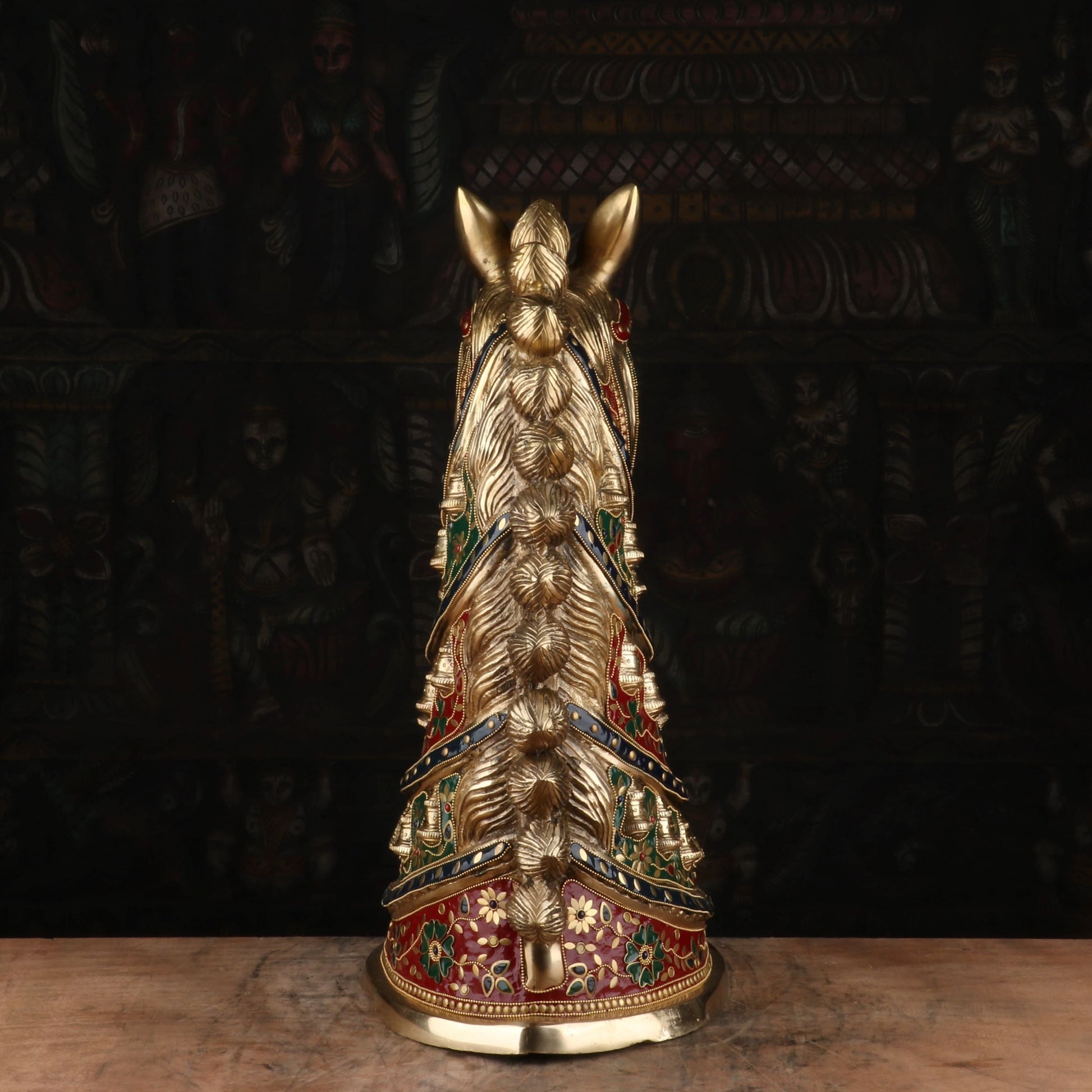 Brass Horse Face Stone Work Lucky FengShui Vastu Home Decor Showpiece 21" - Image 5