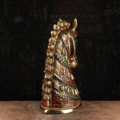 Brass Horse Face Stone Work Lucky FengShui Vastu Home Decor Showpiece 21" by vendor-unknown - Decor (View 6)