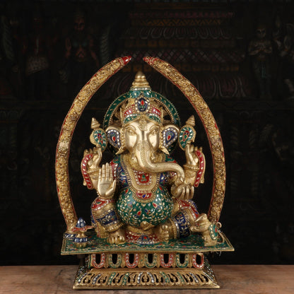 Brass Ganapati Idol With Arch Stone Work For Home Mandir Decor 2 Feet by vendor-unknown - Hindu Gods (View 2)
