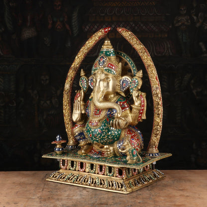Brass Ganapati Idol With Arch Stone Work For Home Mandir Decor 2 Feet by vendor-unknown - Hindu Gods (View 3)