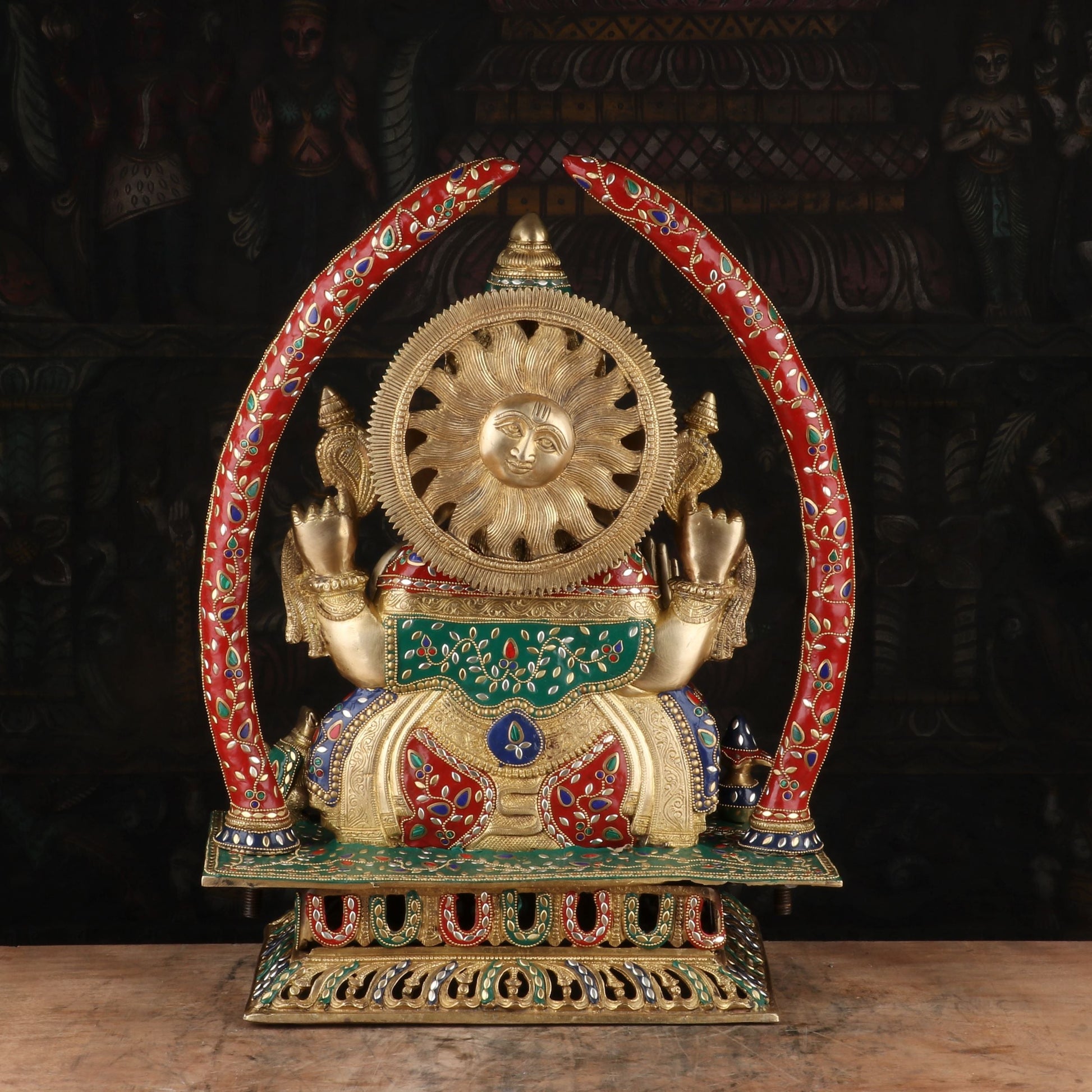 Brass Ganapati Idol With Arch Stone Work For Home Mandir Decor 2 Feet - Image 5