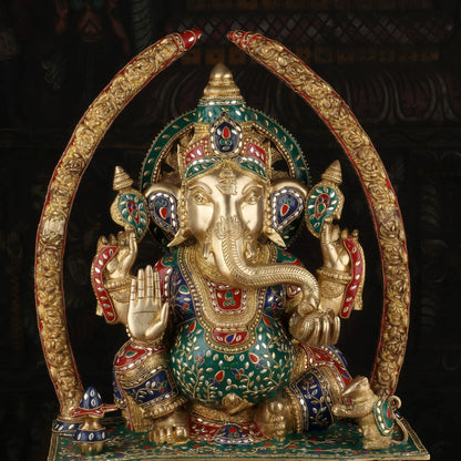 Brass Ganapati Idol With Arch Stone Work For Home Mandir Decor 2 Feet by vendor-unknown - Hindu Gods (View 6)