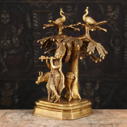 Brass Krishna Statue With Under The Tree Idol For Home Temple Decor 1 Feet by vendor-unknown - Hindu Gods (View 4)