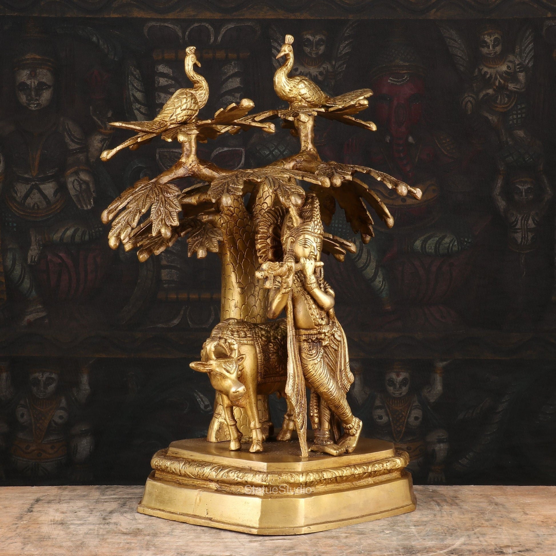 Brass Krishna Statue With Under The Tree Idol For Home Temple Decor 1 Feet - Image 3