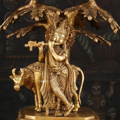 Brass Krishna Statue With Under The Tree Idol For Home Temple Decor 1 Feet by vendor-unknown - Hindu Gods (View 2)