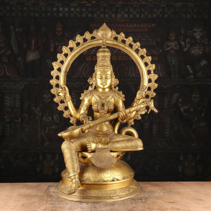 Brass Large Goddess Saraswati Statue With Arch Idol For Pooja Room Temple Decor 27 by vendor-unknown - Hindu Gods (View 2)