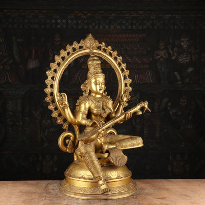 Brass Large Goddess Saraswati Statue With Arch Idol For Pooja Room Temple Decor 27 by vendor-unknown - Hindu Gods (View 4)