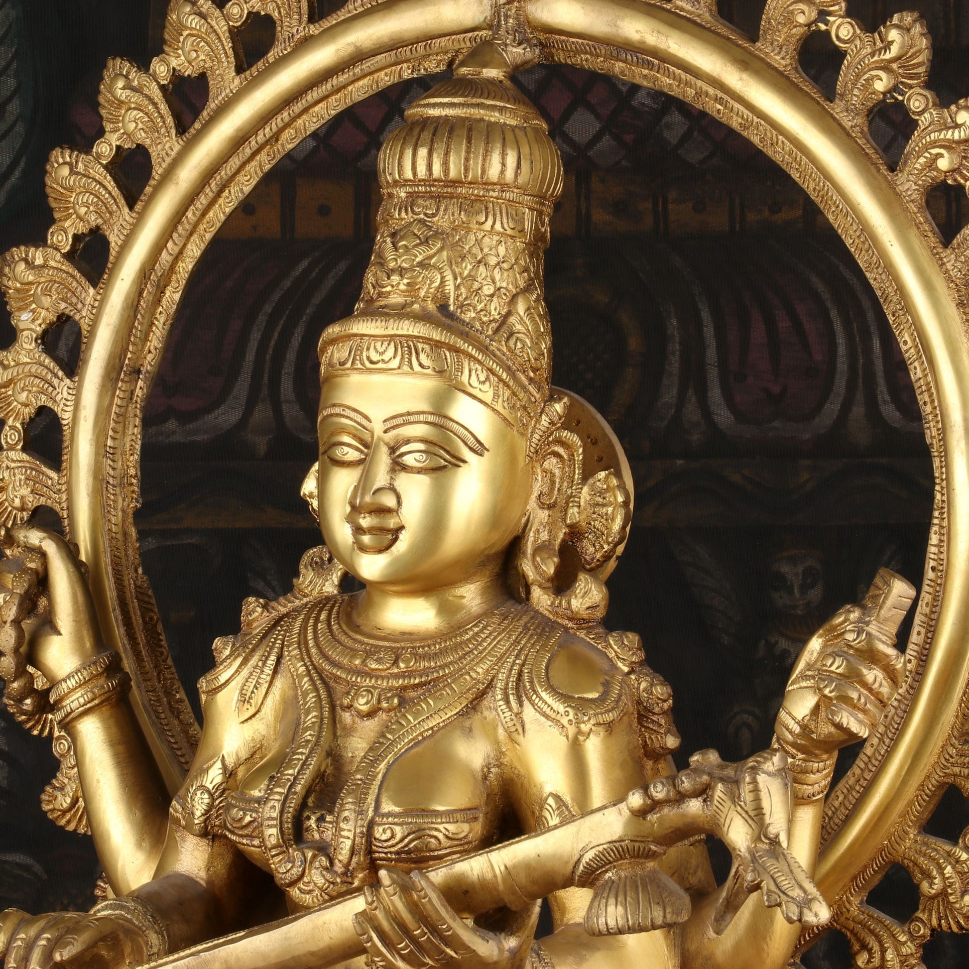 Brass Large Goddess Saraswati Statue With Arch Idol For Pooja Room Temple Decor 27 - Image 6