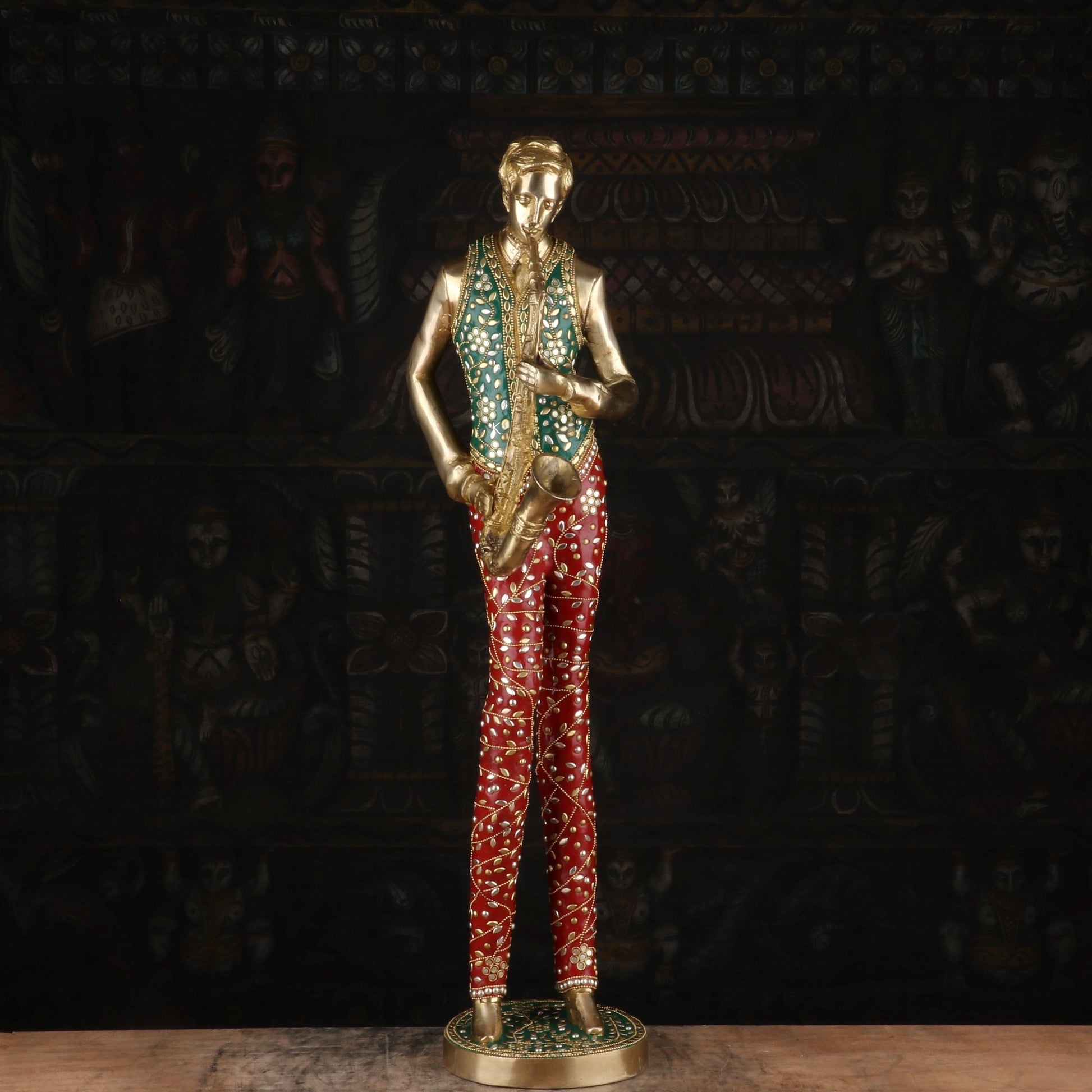 Brass Handcrafted Musical Set of 5 With Natural Stones Work For Decor 2.5 Feet - Image 3