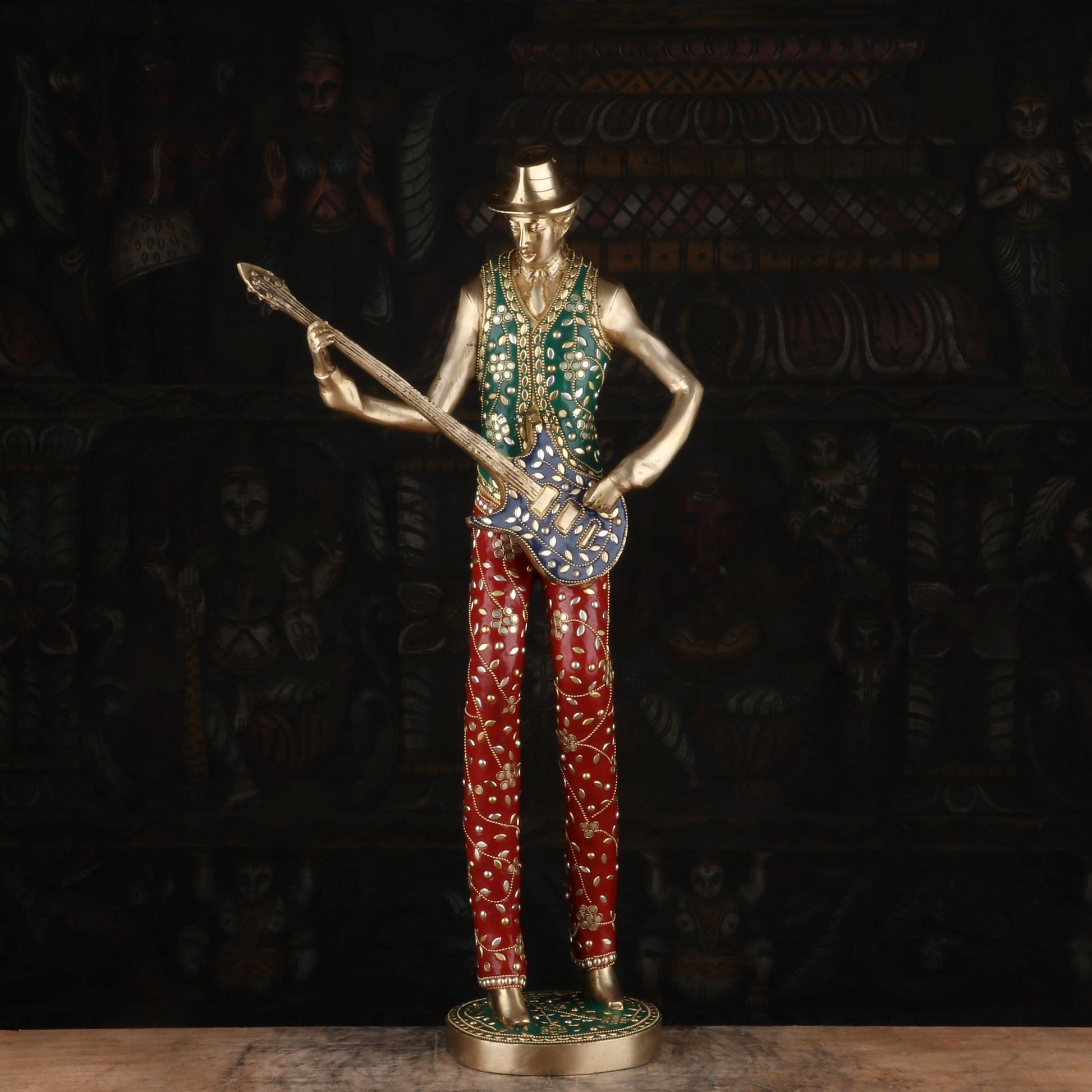 Brass Handcrafted Musical Set of 5 With Natural Stones Work For Decor 2.5 Feet - Image 4