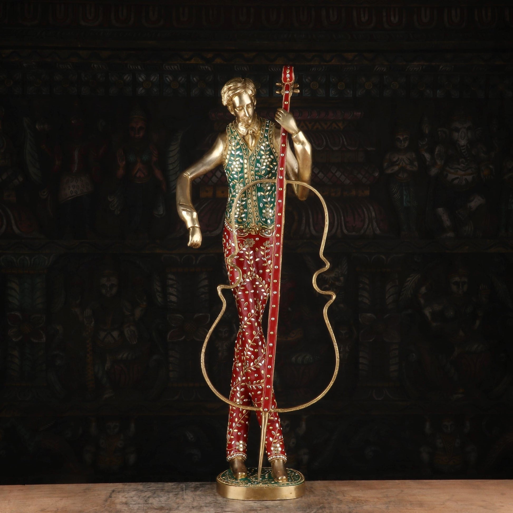 Brass Handcrafted Musical Set of 5 With Natural Stones Work For Decor 2.5 Feet - Image 5