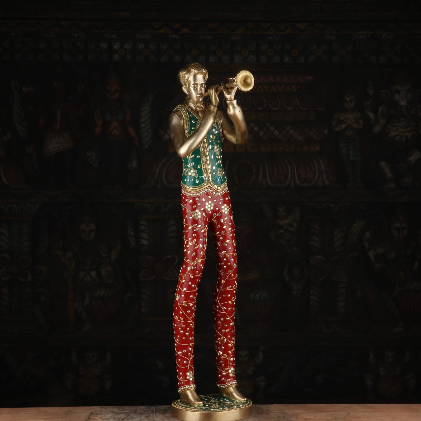 Brass Handcrafted Musical Set of 5 With Natural Stones Work For Decor 2.5 Feet