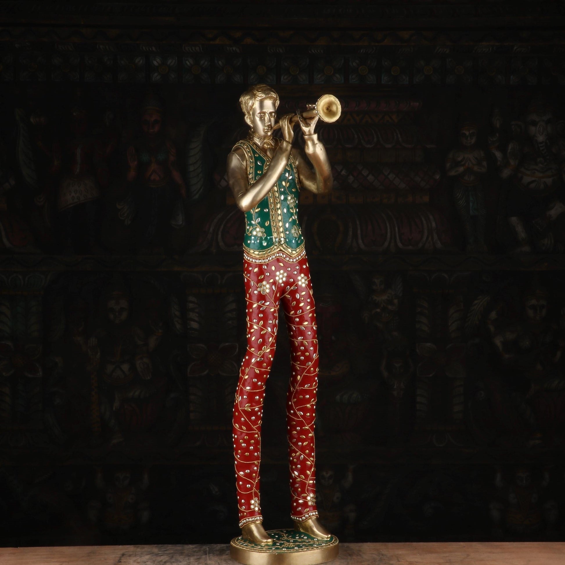 Brass Handcrafted Musical Set of 5 With Natural Stones Work For Decor 2.5 Feet - Image 6