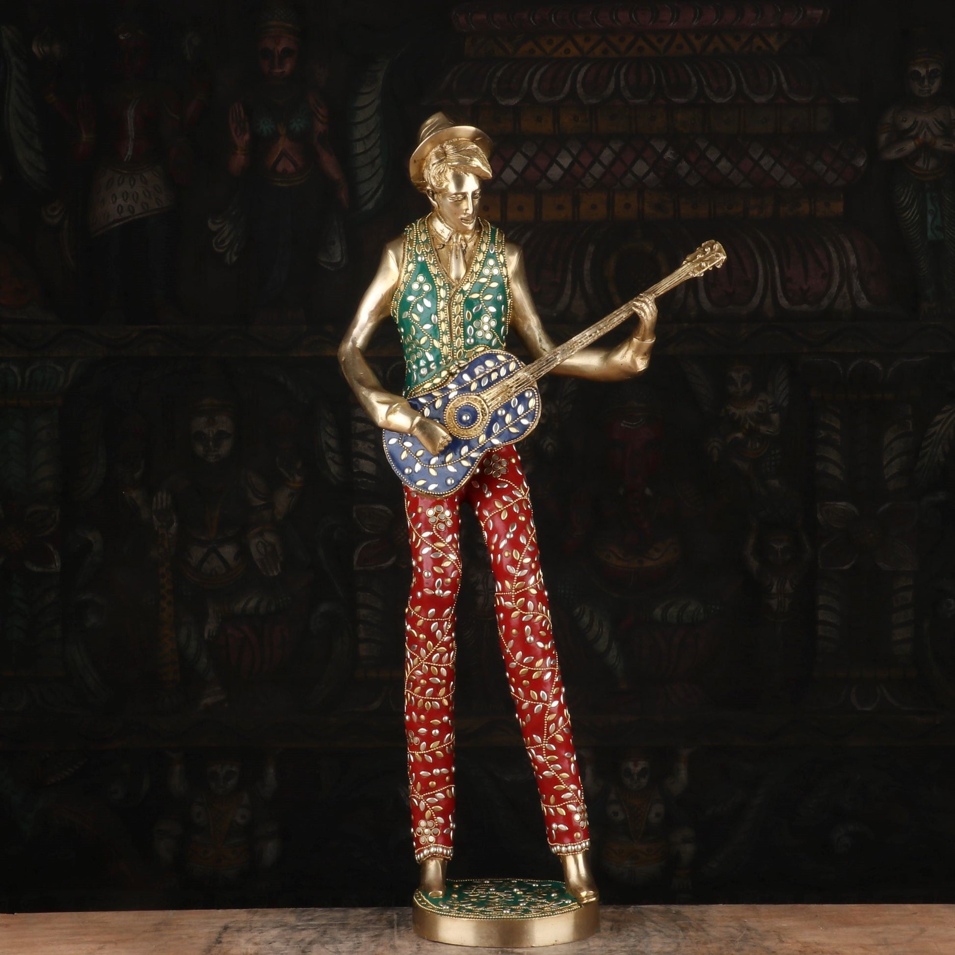 Brass Handcrafted Musical Set of 5 With Natural Stones Work For Decor 2.5 Feet - Image 7