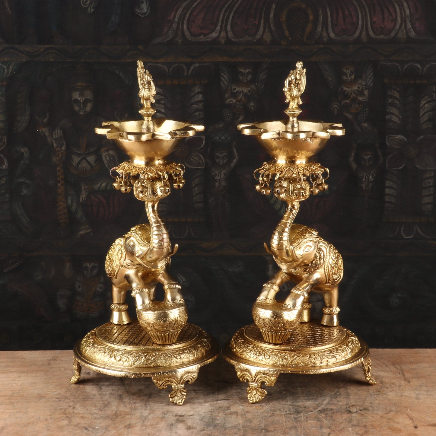 Brass Elephant Diya Pair For Home Temple Religious Decor Showpiece 1.5 Feet