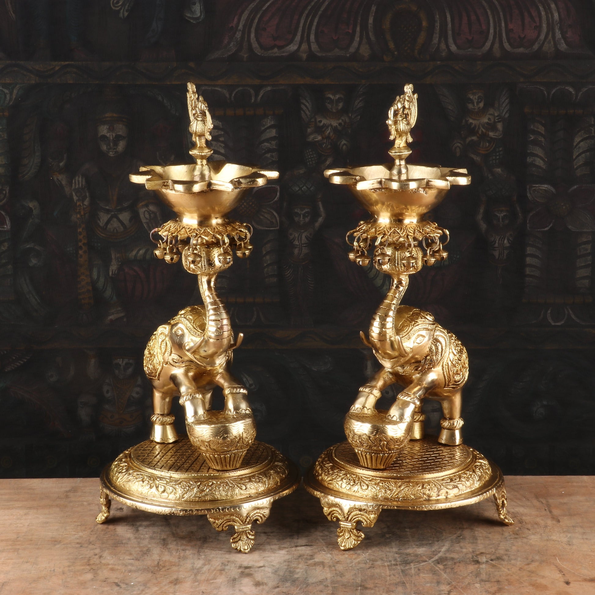 Brass Elephant Diya Pair For Home Temple Religious Decor Showpiece 1.5 Feet - Image 3