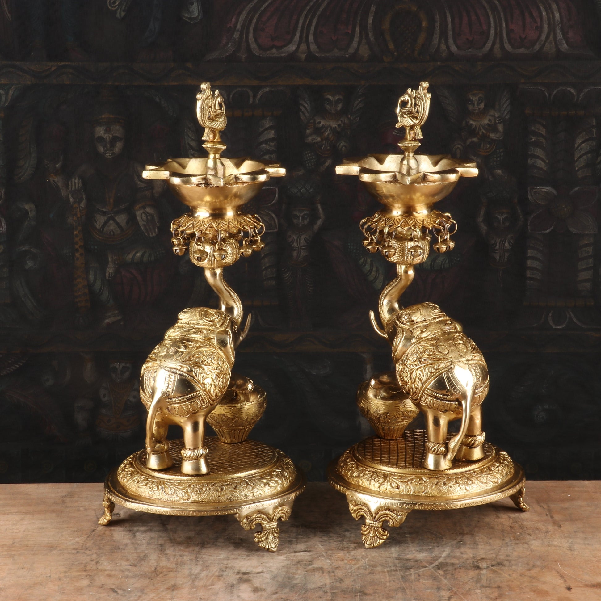 Brass Elephant Diya Pair For Home Temple Religious Decor Showpiece 1.5 Feet - Image 5