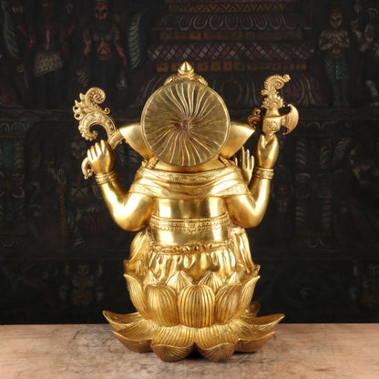 Brass Ganesha Idol Sitting On Lotus Base Sculpture For Home Decor 16" by vendor-unknown - Hindu Gods (View 5)