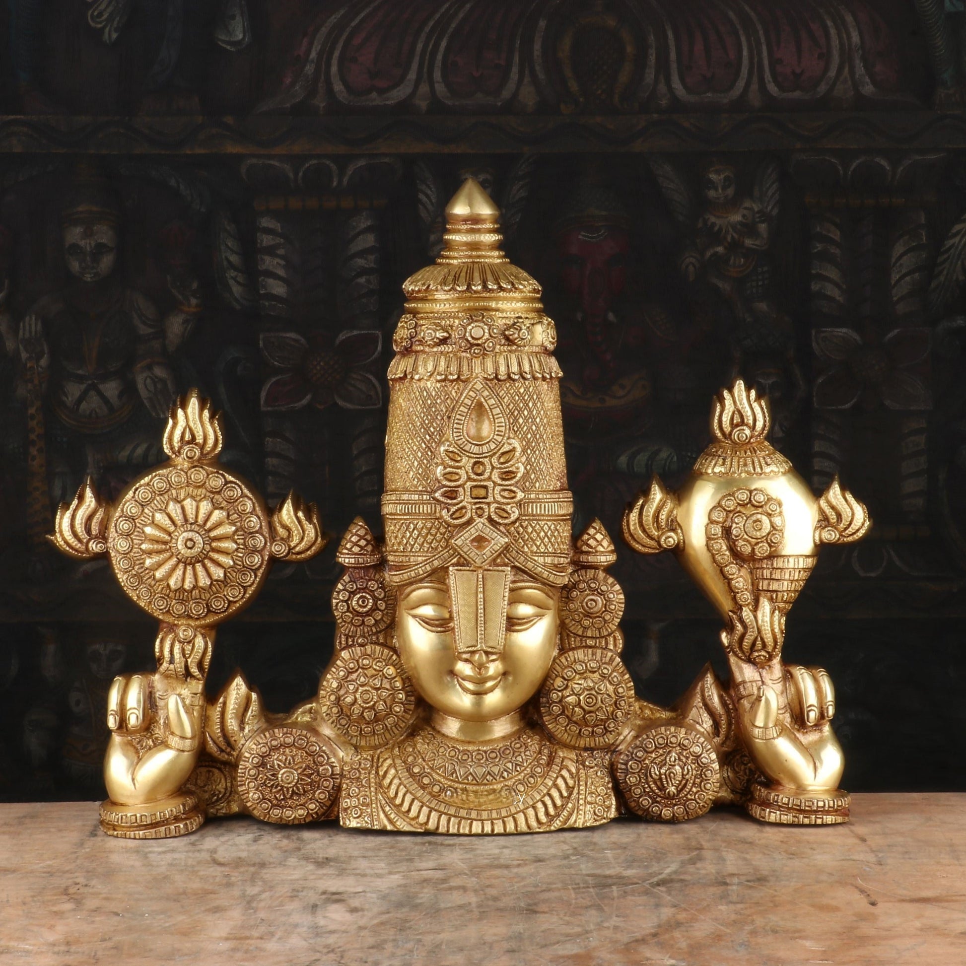 Brass Balaji Head Statue Antique Religious Decor Idol 15" - Eco-friendly - Sama Homes