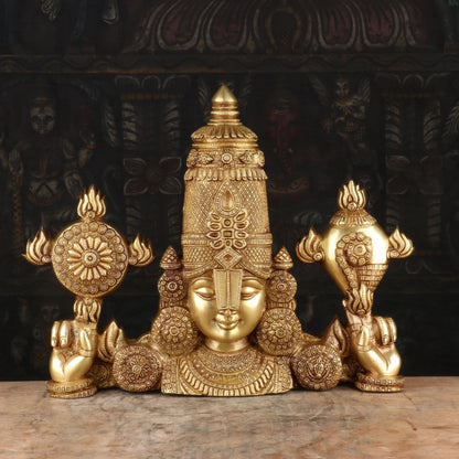 Brass Balaji Head Statue Antique Religious Decor Idol 15" by vendor-unknown - Gifting