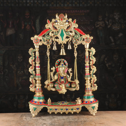 Brass Large Ganesha Jhula  Religious Idol Stone Work For Home Decor 1.5 Feet by vendor-unknown - Hindu Gods (View 2)