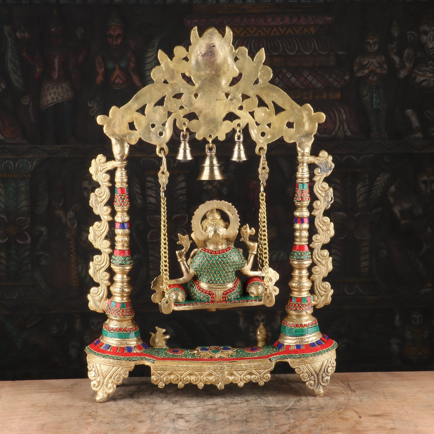 Brass Large Ganesha Jhula  Religious Idol Stone Work For Home Decor 1.5 Feet