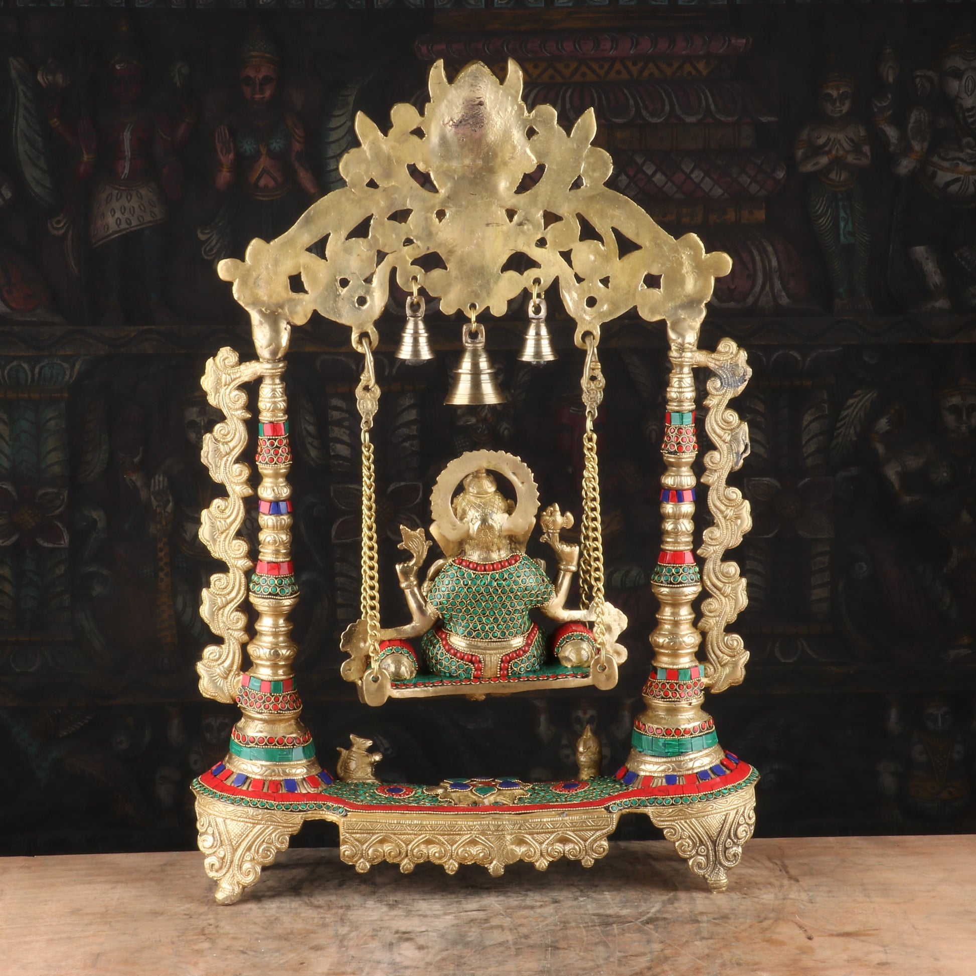 Brass Large Ganesha Jhula  Religious Idol Stone Work For Home Decor 1.5 Feet - Image 6