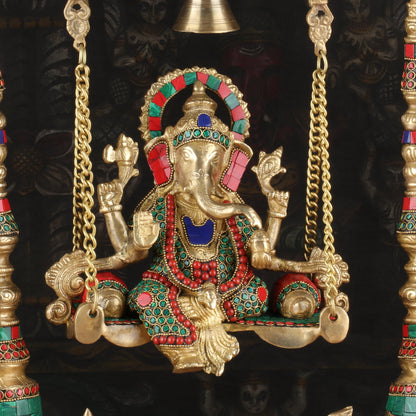 Brass Large Ganesha Jhula  Religious Idol Stone Work For Home Decor 1.5 Feet by vendor-unknown - Hindu Gods (View 5)