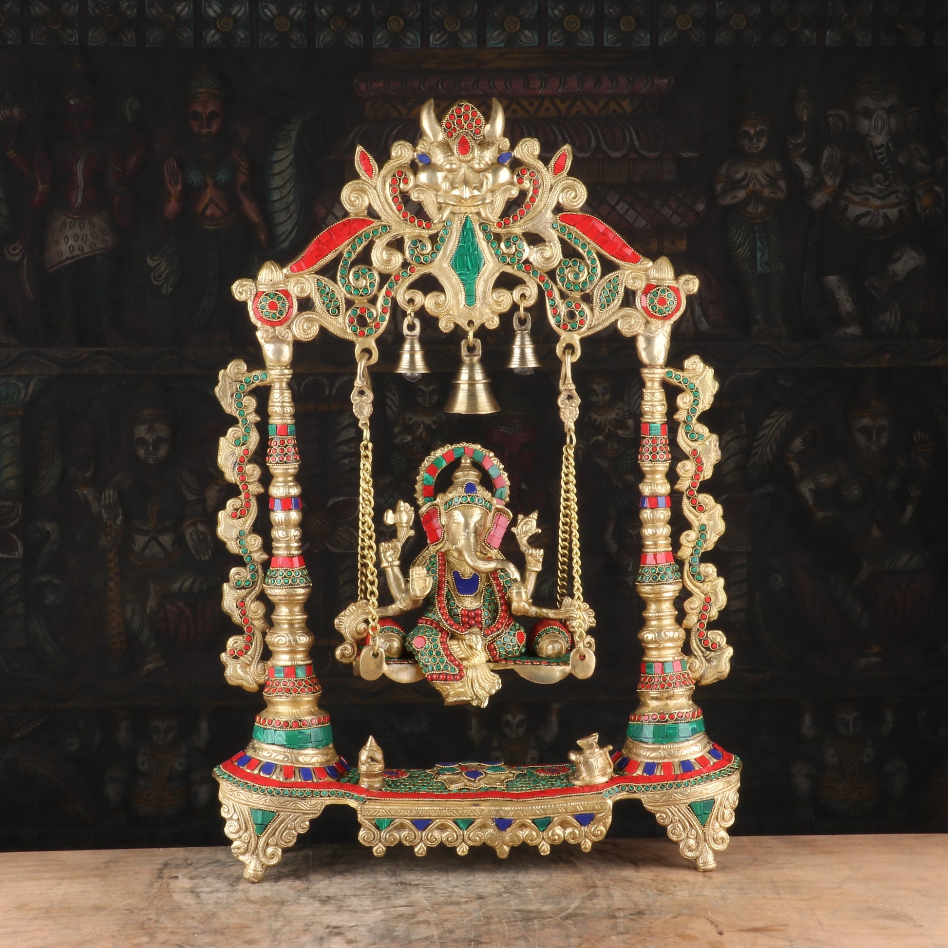 Brass Large Ganesha Jhula  Religious Idol Stone Work For Home Decor 1.5 Feet - Eco-friendly - Sama Homes