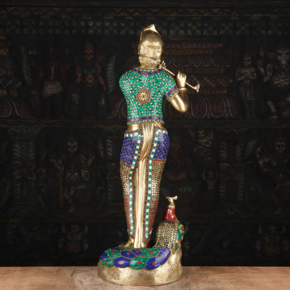Brass Krishna Statue with Flute 2.5 Feet by StatueStudio by StatueStudio - Hindu Gods (View 6)