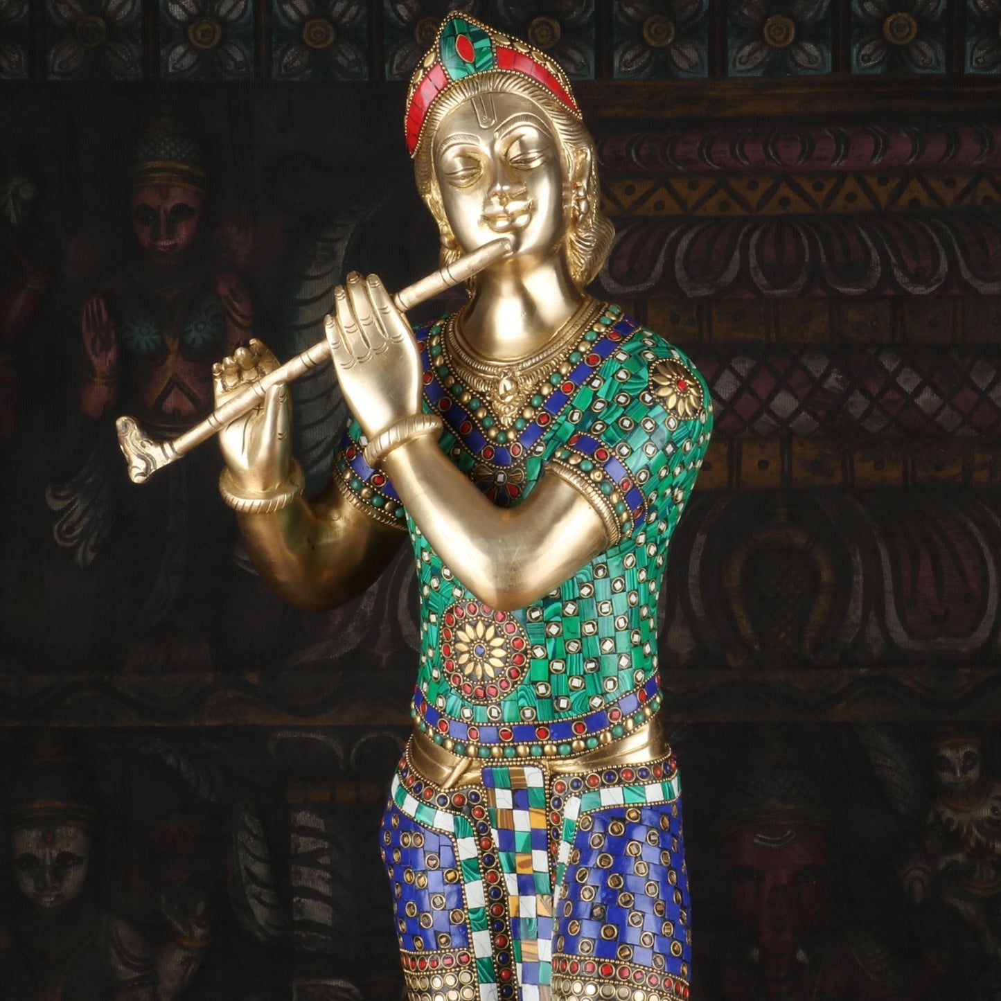 Brass Krishna Statue with Flute 2.5 Feet by StatueStudio