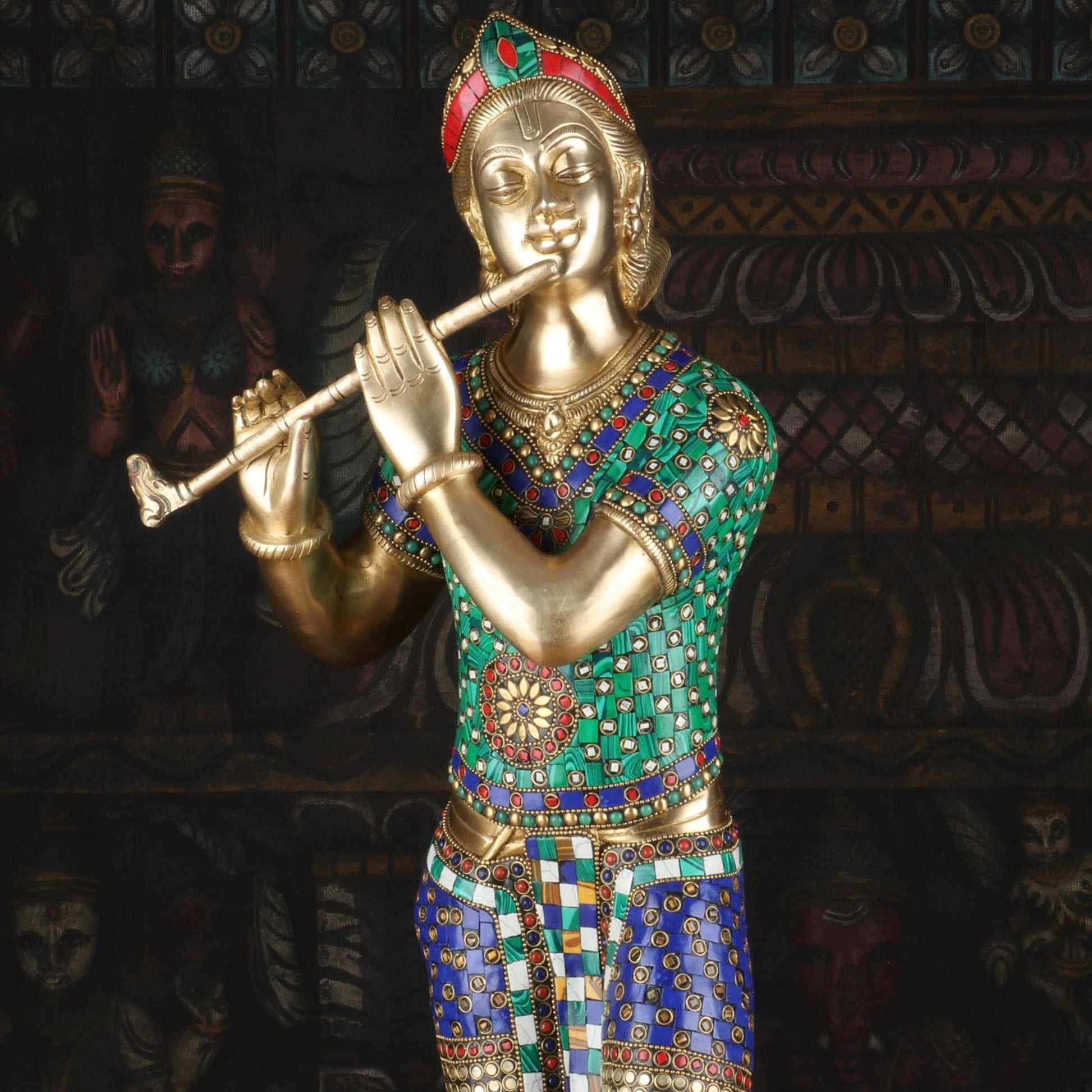 Brass Krishna Statue with Flute 2.5 Feet by StatueStudio - Image 2