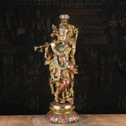 Brass Krishna Statue with Flute 26" by StatueStudio by StatueStudio - Hindu Gods (View 4)