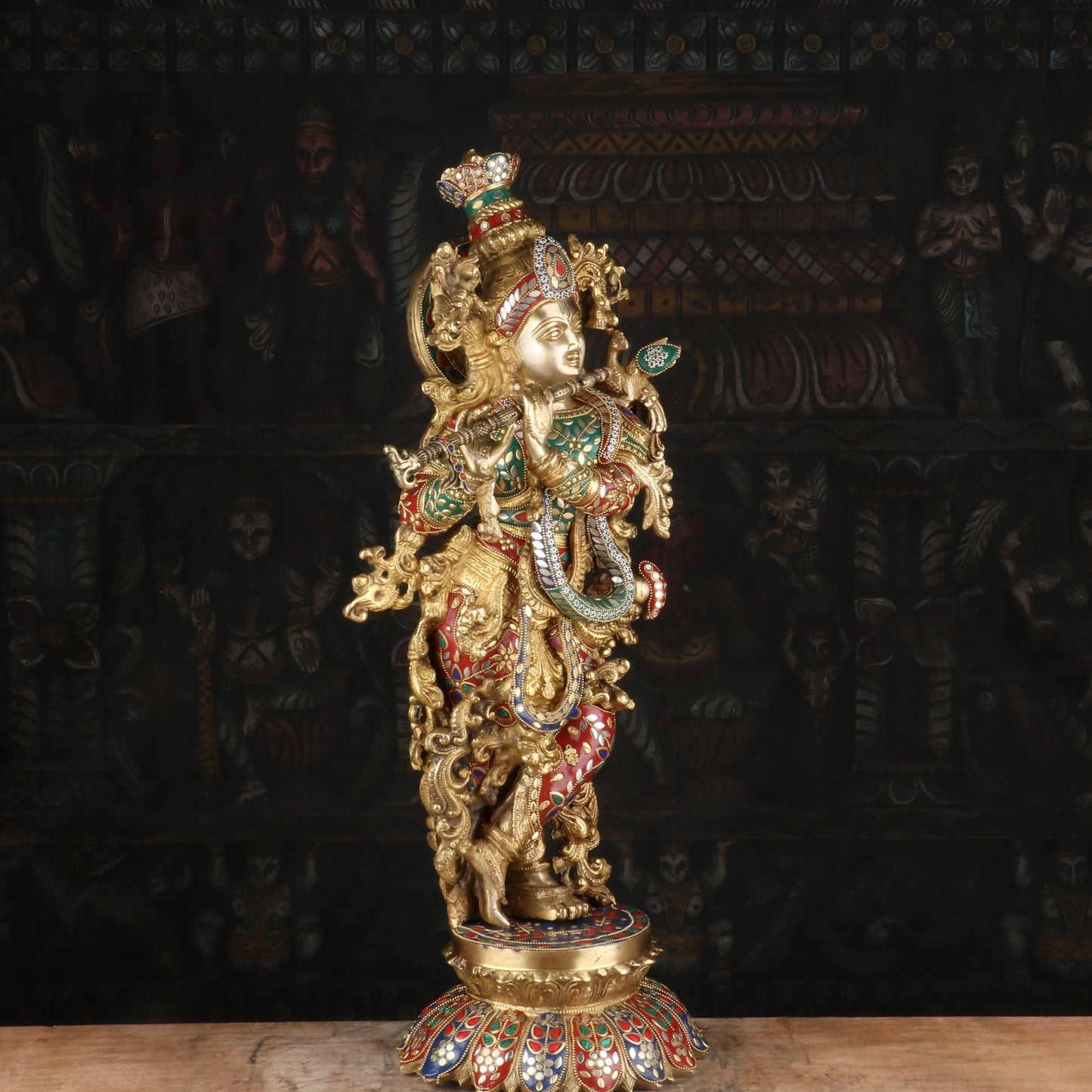 Brass Krishna Statue with Flute 26" by StatueStudio