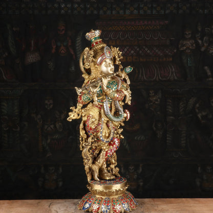 Brass Krishna Statue with Flute 26" by StatueStudio by StatueStudio - Hindu Gods (View 5)