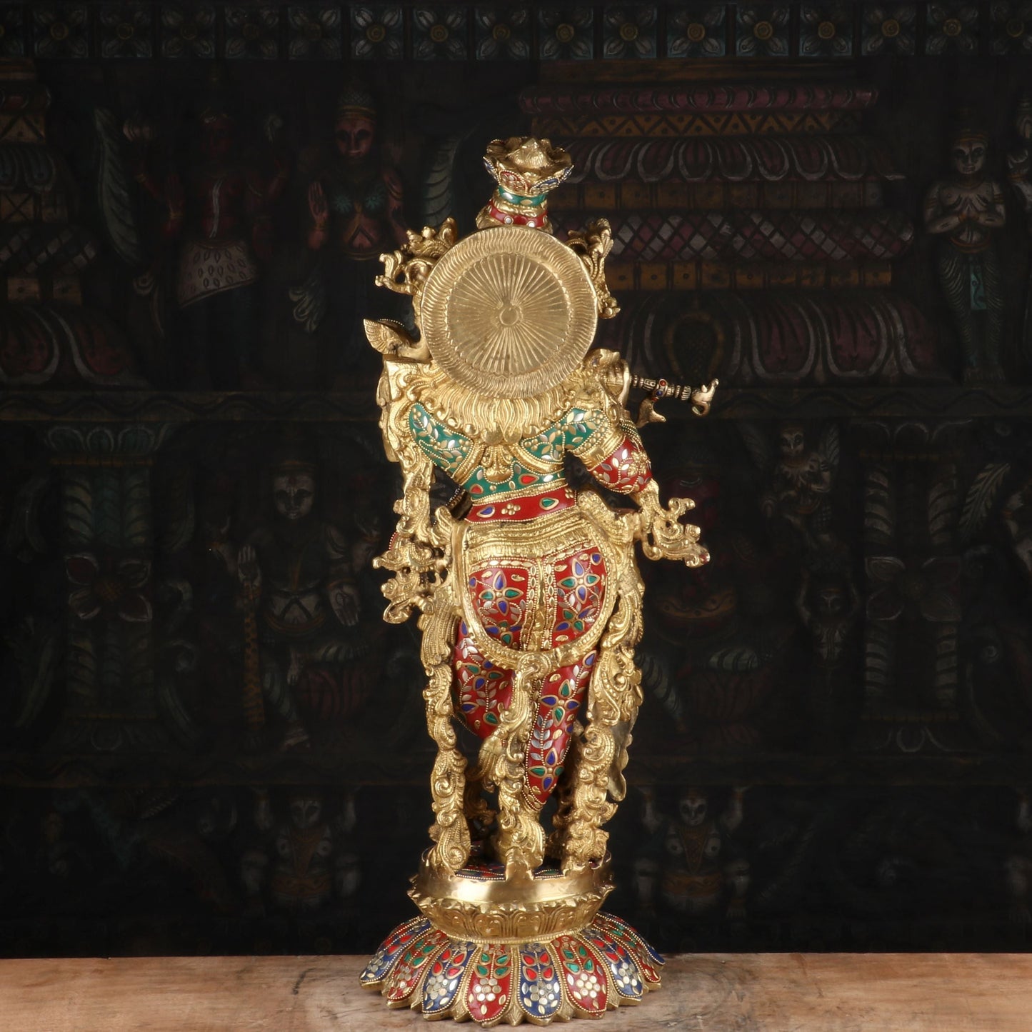 Brass Krishna Statue with Flute 26" by StatueStudio