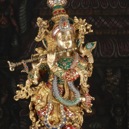 Brass Krishna Statue with Flute 26" by StatueStudio by StatueStudio - Hindu Gods (View 2)
