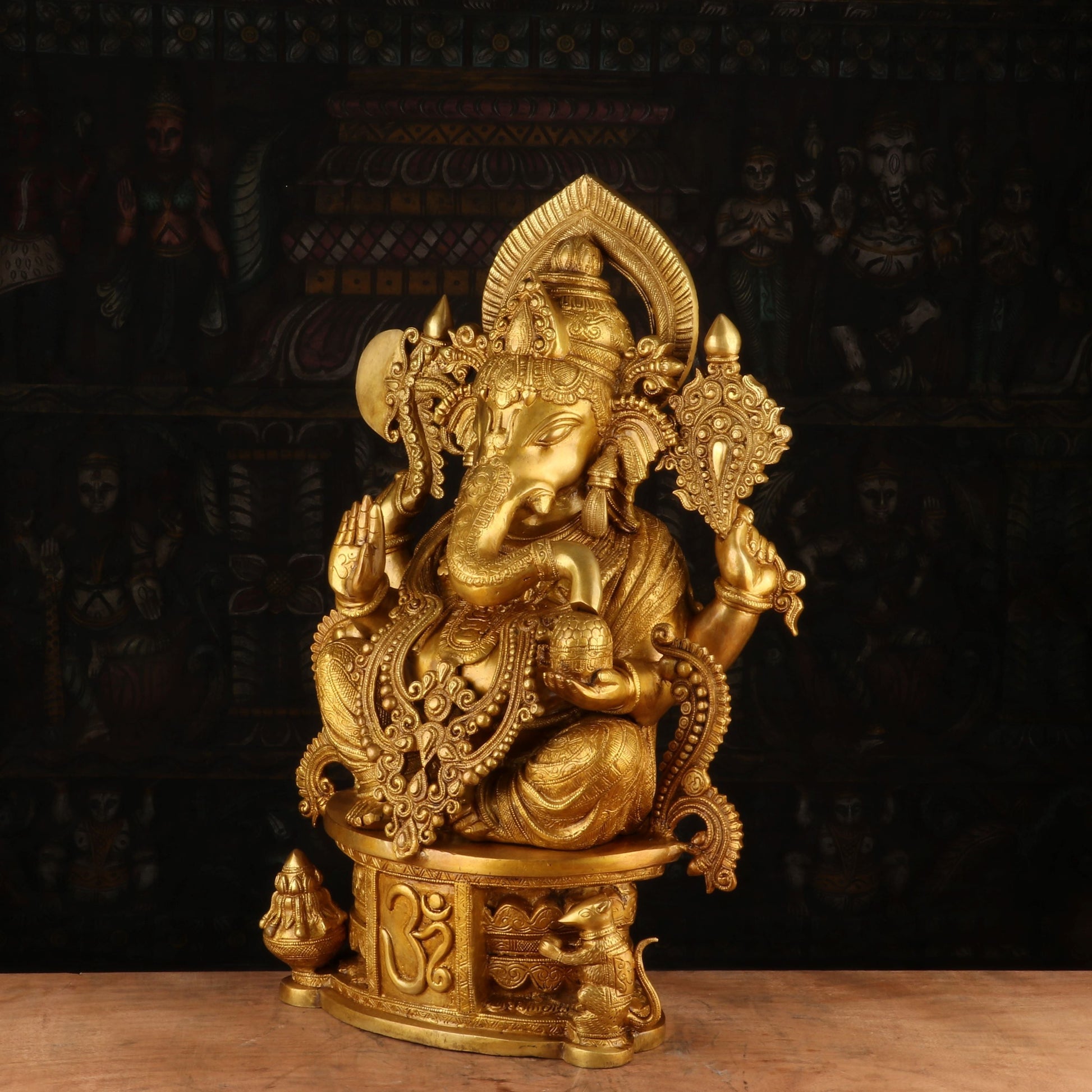Brass Big Ganesha Statue Sitting On OM Pedestal For Home Decor 2 Feet - Image 3