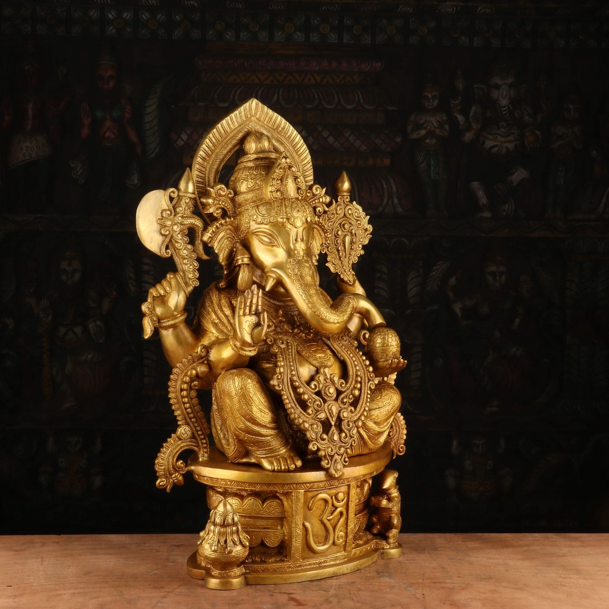 Brass Big Ganesha Statue Sitting On OM Pedestal For Home Decor 2 Feet - Image 4