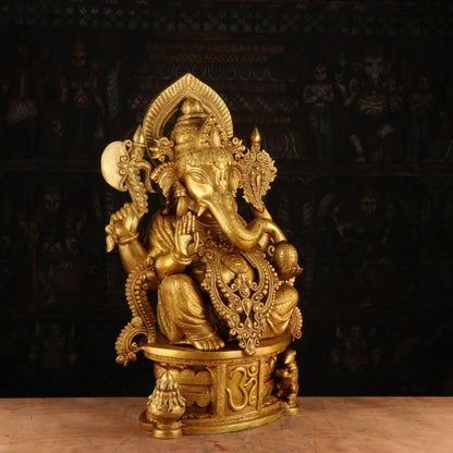 Brass Big Ganesha Statue Sitting On OM Pedestal For Home Decor 2 Feet by vendor-unknown - Hindu Gods (View 4)