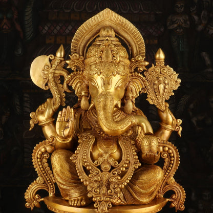 Brass Big Ganesha Statue Sitting On OM Pedestal For Home Decor 2 Feet by vendor-unknown - Hindu Gods (View 6)