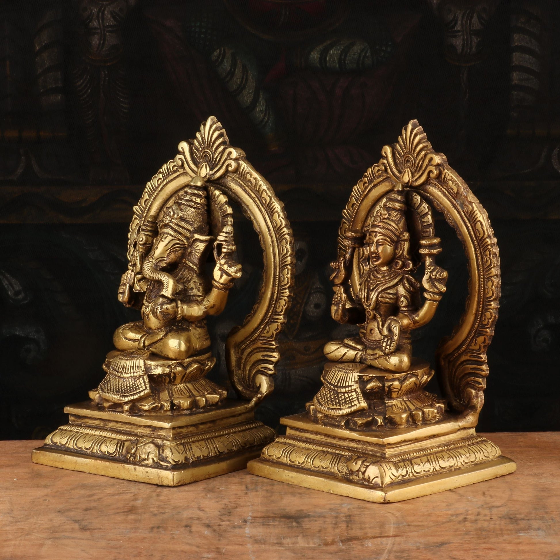 Brass Antique Ganesha Lakshmi Idol 7" - Image 3