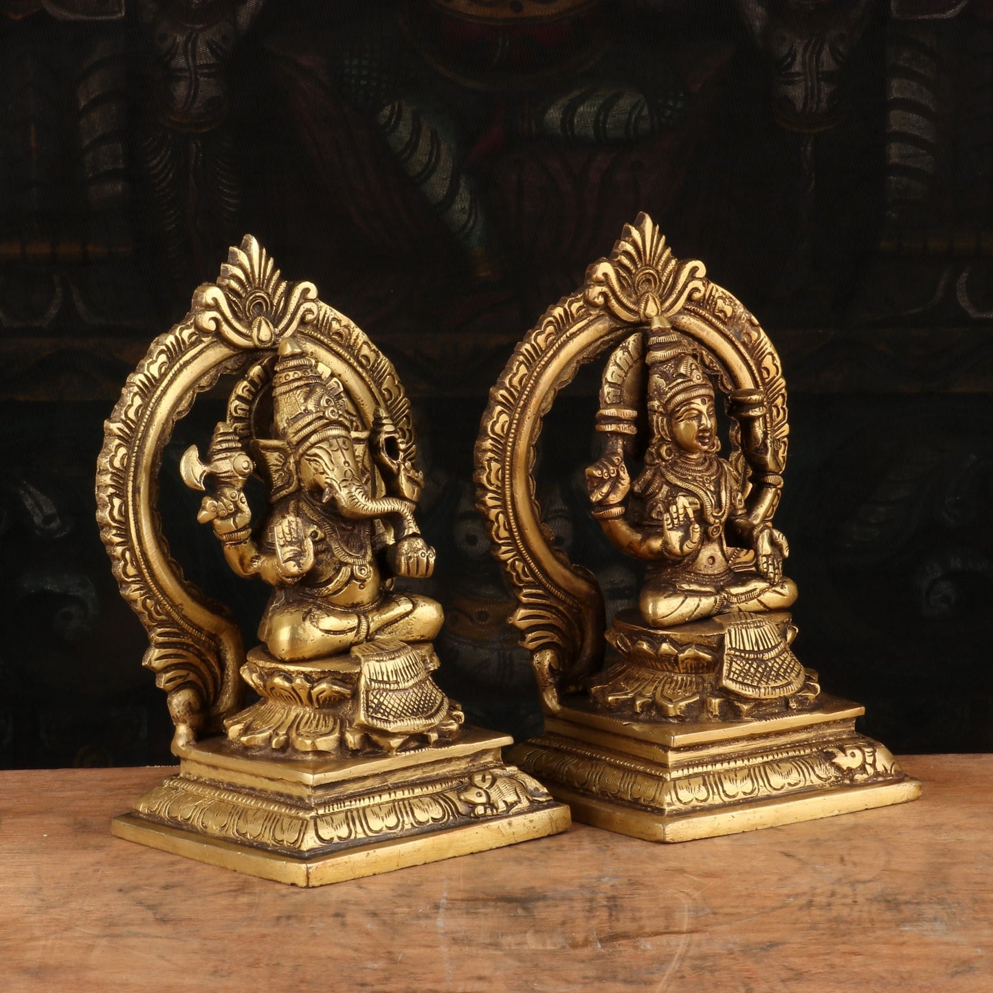 Brass Antique Ganesha Lakshmi Idol 7"