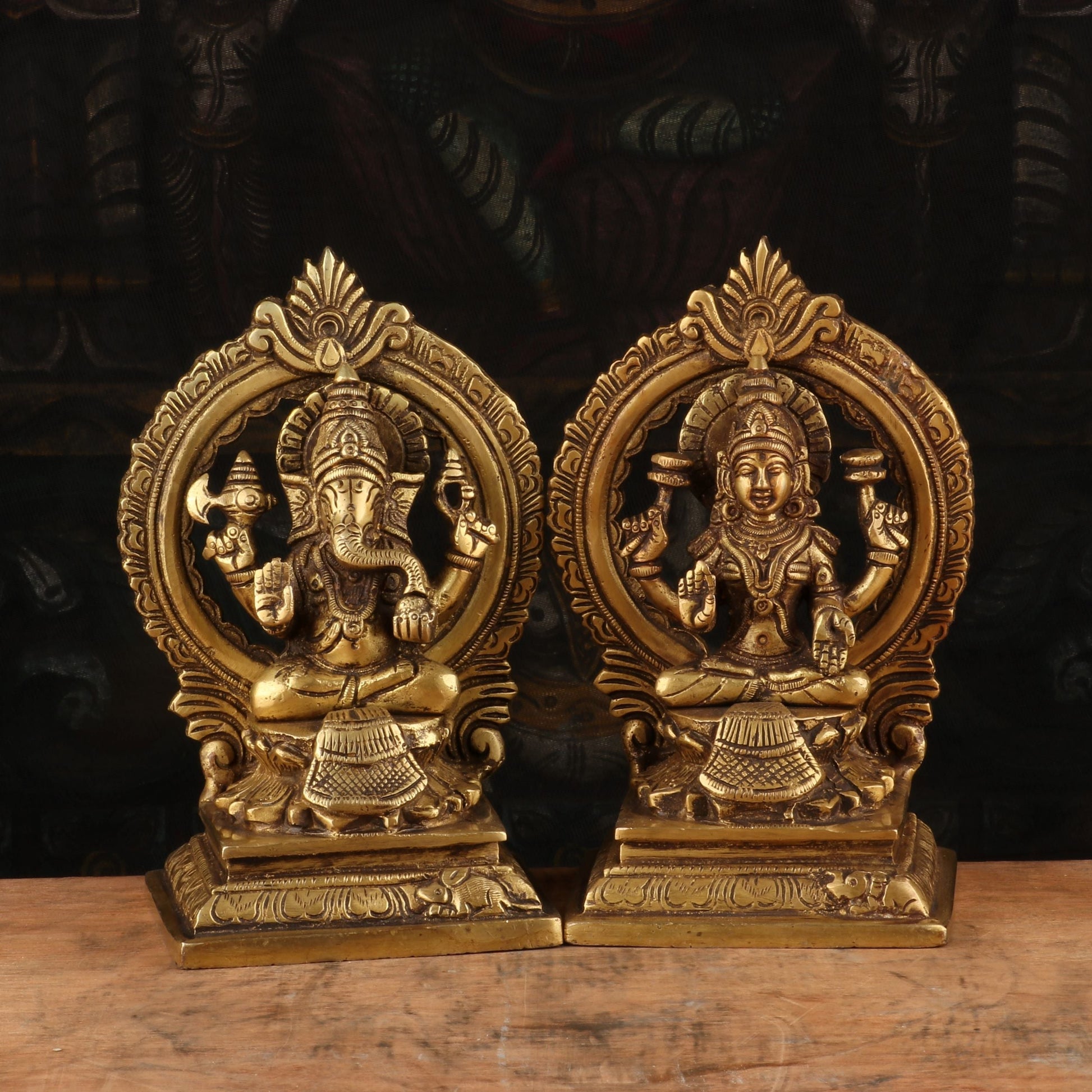 Brass Antique Ganesha Lakshmi Idol 7" - Eco-friendly - Sama Homes