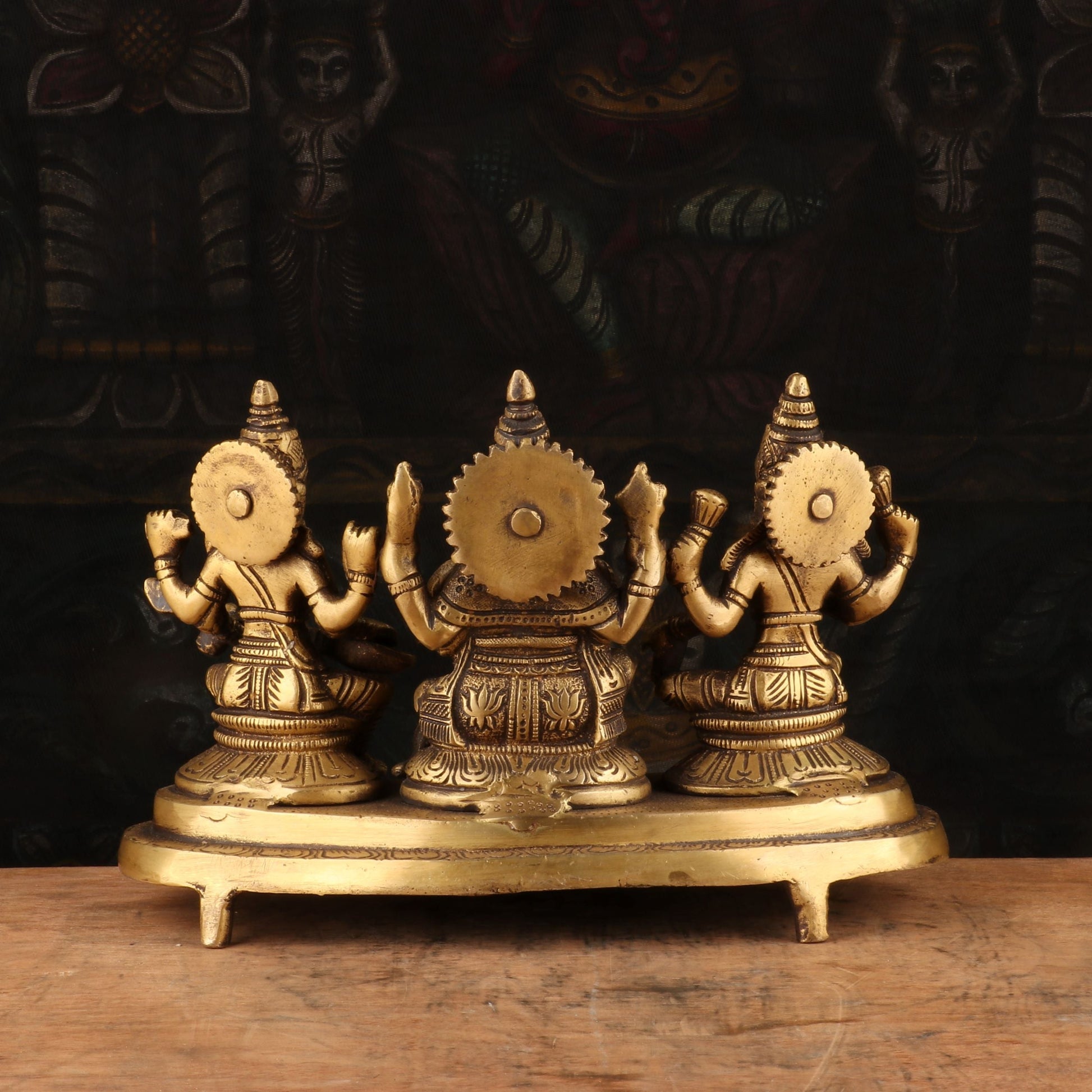 Brass Antique Ganesha, Lakshmi, Saraswati Trio Idol 7'' - Image 5