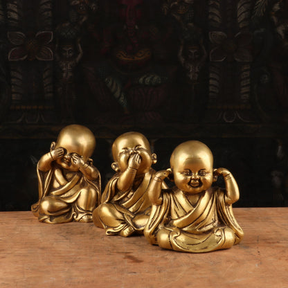 Brass Set of 3 Baby Laughing Buddha Monks 5'' by vendor-unknown - Decor (View 3)